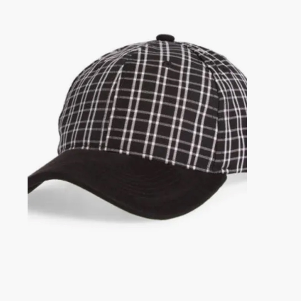 B.P Black and White collegiate plaid baseball cap, nwt